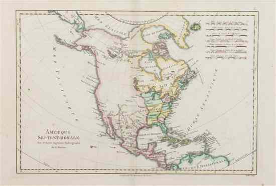 Appraisal: MAP BONNE RIGOBERT Amerique Septentrionale Paris c Hand-colored engraved map