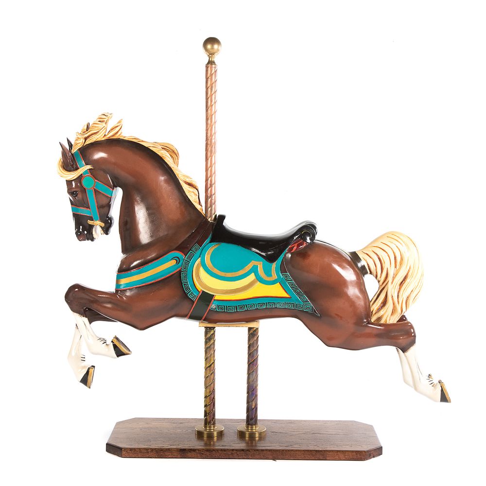 Appraisal: Painted Fiberglass Carousel Horse th century colorful prancing horse with