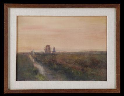 Appraisal: EUROPEAN SCHOOL WINDMILLS IN THE LOWLANDS Pastel on paper x