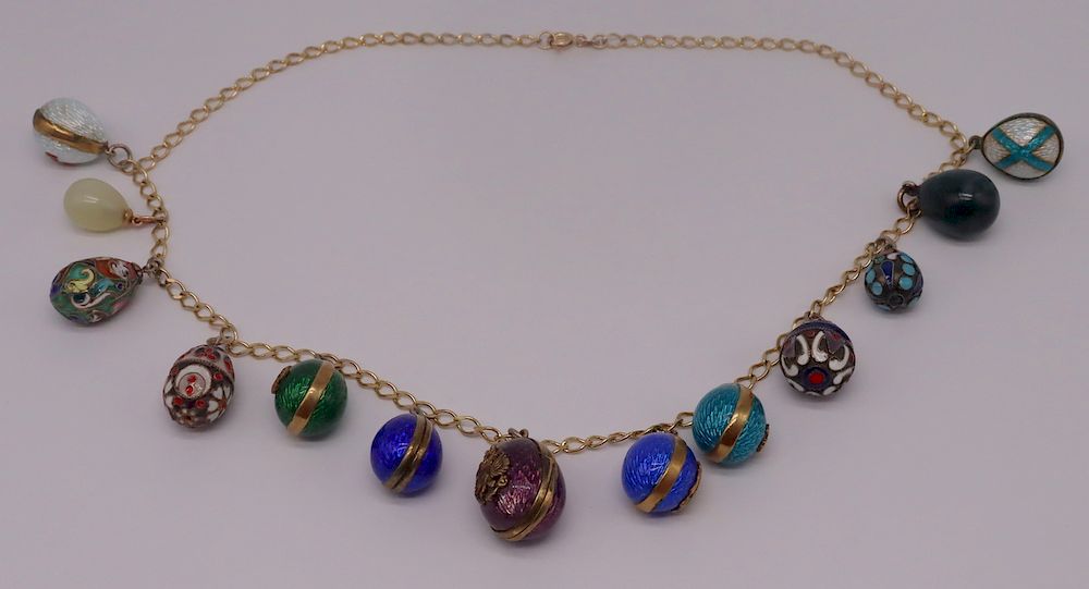 Appraisal: JEWELRY kt Gold Chain with Faberge STYLE Egg Charms kt