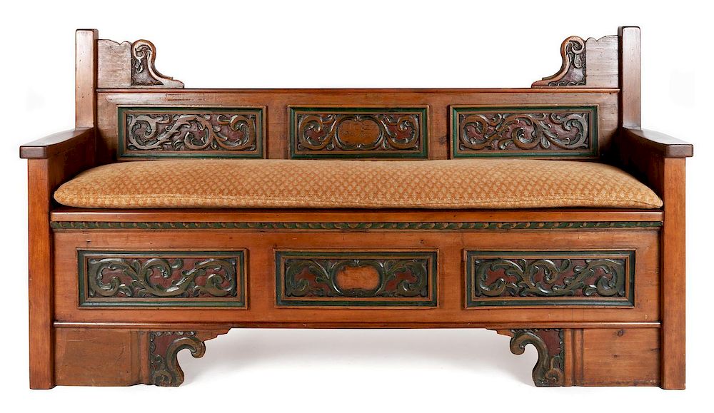 Appraisal: Continental Baroque Style Carved and Paint Decorated Bench height x