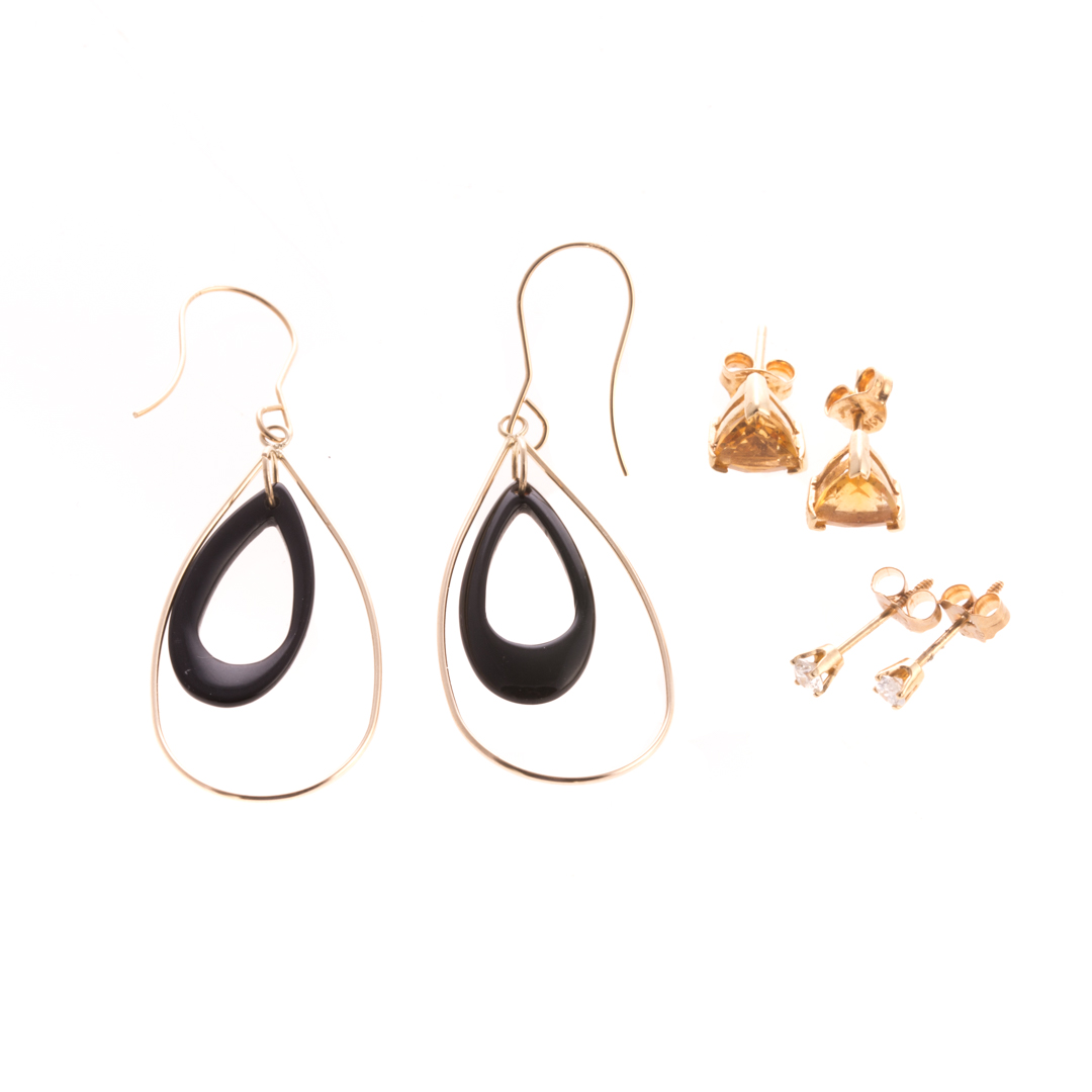 Appraisal: Three Pairs of Lady's Gemstone Earrings in Gold K yellow