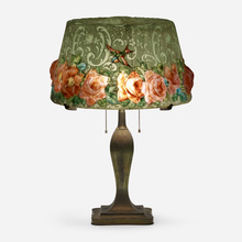 Appraisal: Pairpoint Puffy Devonshire table lamp with hummingbirds USA c reverse-painted