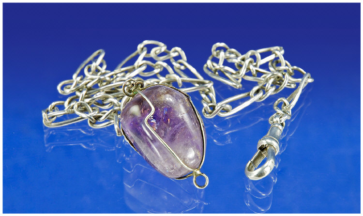 Appraisal: Silver Watch Chain with Amethyst coloured stone pendant Inches in