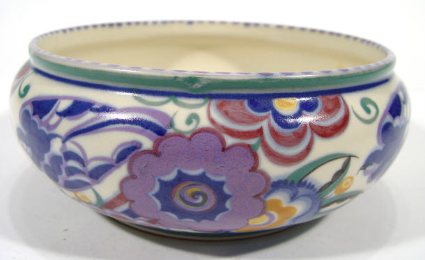 Appraisal: Poole pottery bowl hand painted with Art Deco style bluebirds