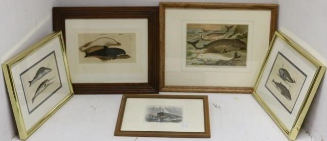 Appraisal: FIVE TH C WHALING PRINTS HAND COLORED AREENGRAVINGS ARE LITHOGRAPHS