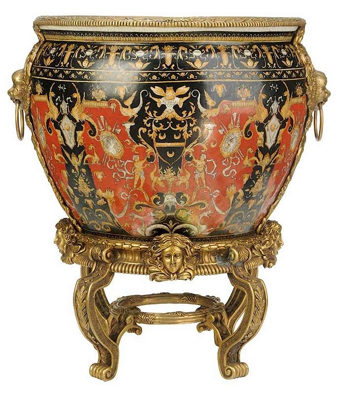 Appraisal: United Wilson Porcelain and Bronze Jardiniere Chinese th century porcelain