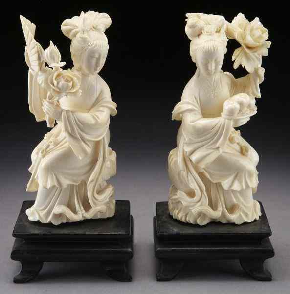 Appraisal: Pr Chinese carved ivory ladies International buyers should note that