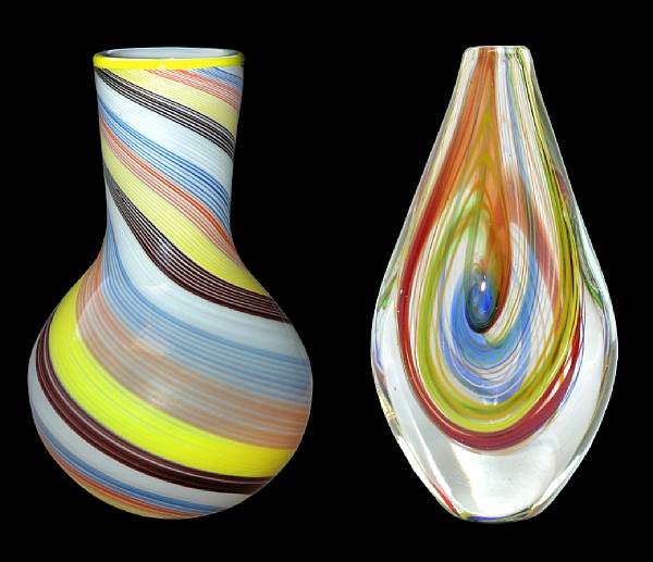 Appraisal: Two Italian glass vases circa The first a bulbous vase