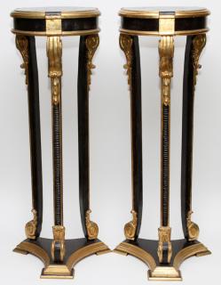 Appraisal: EMPIRE INFLUENCED GILT BLACK PAINTED PEDESTALS EMPIRE INFLUENCED GILT BLACK