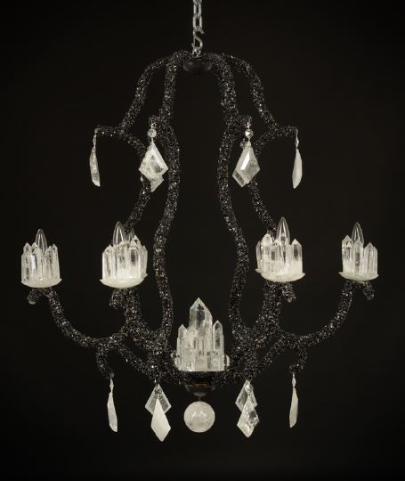 Appraisal: Black Onyx and Rock Crystal Six-Light Chandelier of cage form