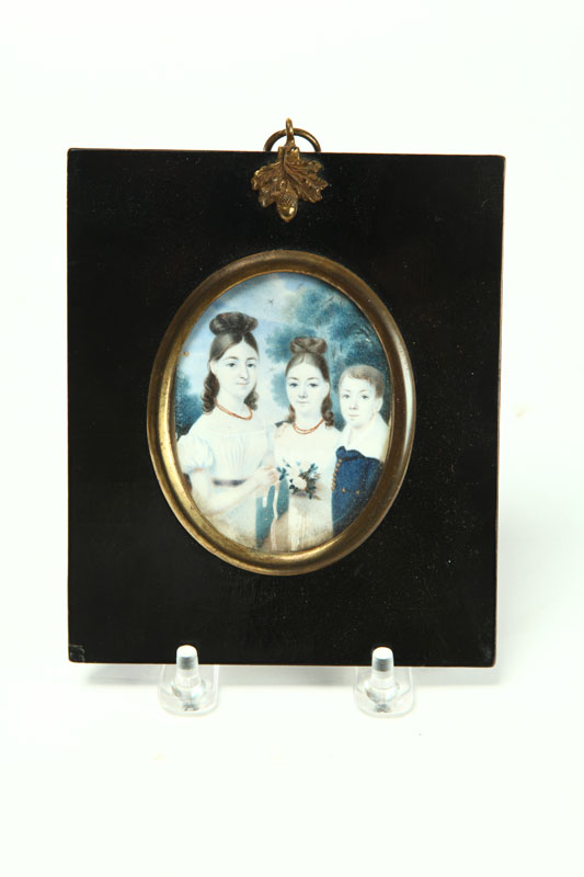 Appraisal: MINIATURE GROUP PORTRAIT ON IVORY Probably England signed and dated