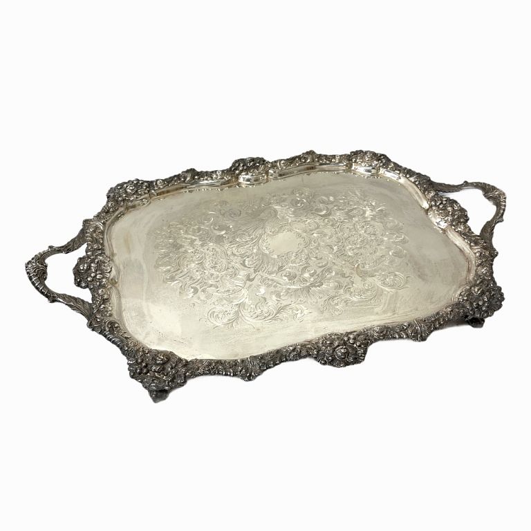 Appraisal: Richard Comyns Silver Tray Double handles tray with filigree decorations