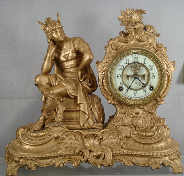 Appraisal: Ansonia figural white metal mantle clock open escapement gold overpaint