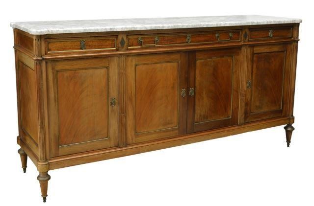 Appraisal: French Louis XVI style marble-top mahogany sideboard early th c