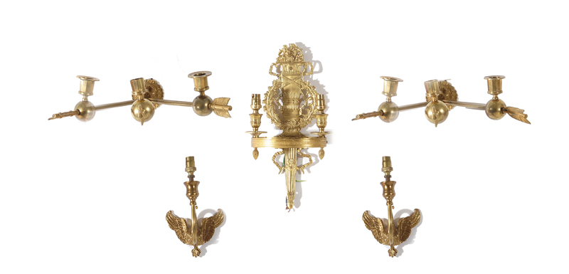 Appraisal: French style ormolu wall appliques pair swan designs H W