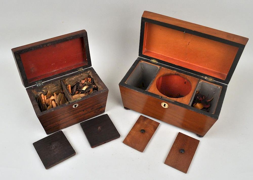 Appraisal: Two English Regency Tea Caddies one a mahogany example with