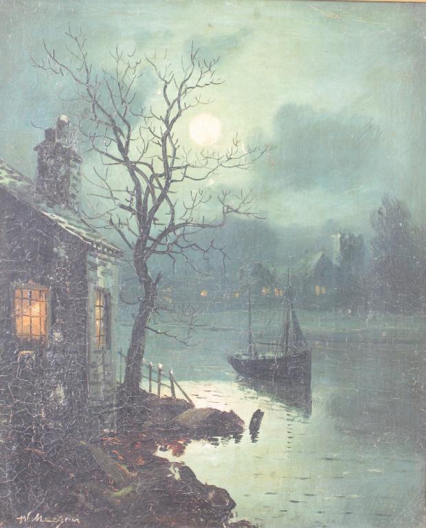 Appraisal: WALTER MEEGAN - A river-side by moonlight and A Figure