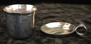 Appraisal: Early Continental Silver Small Beaker And Wine Taster with inscription