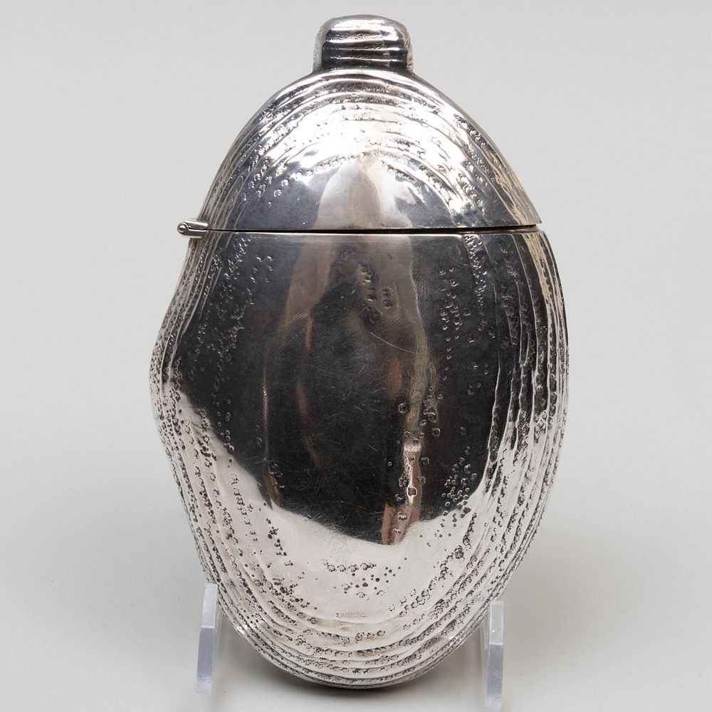 Appraisal: American Silver 'Oyster' Flask Marked 'Sterling' cap monogrammed in high