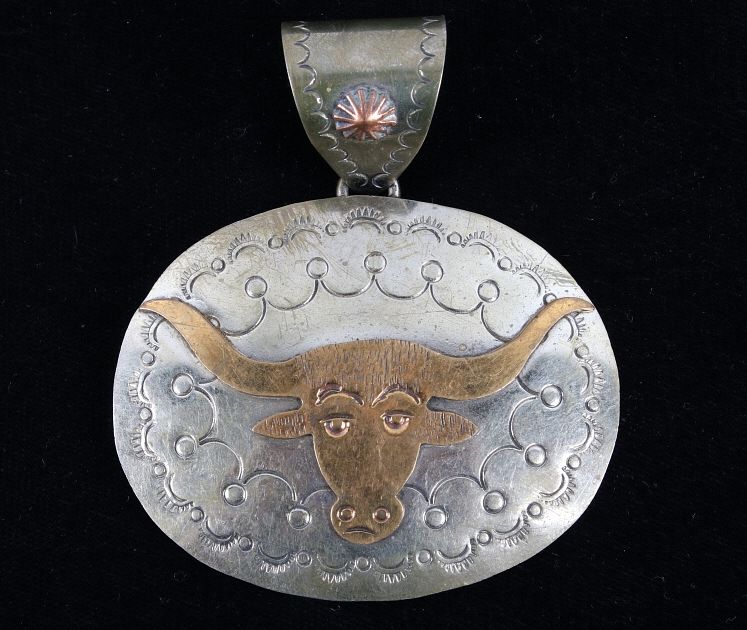 Appraisal: Alpaca Silver Brass Long Horn Steer Pendant Featured in this