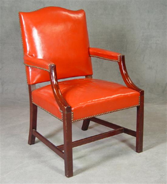 Appraisal: Vintage Custom Chippendale Style Armchair th Century Burnt orange leather