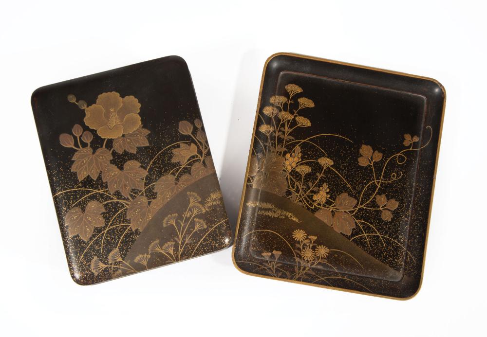 Appraisal: Japanese Hiramaki-e Lacquer Accessory Box Tebako and Footed Tray probably