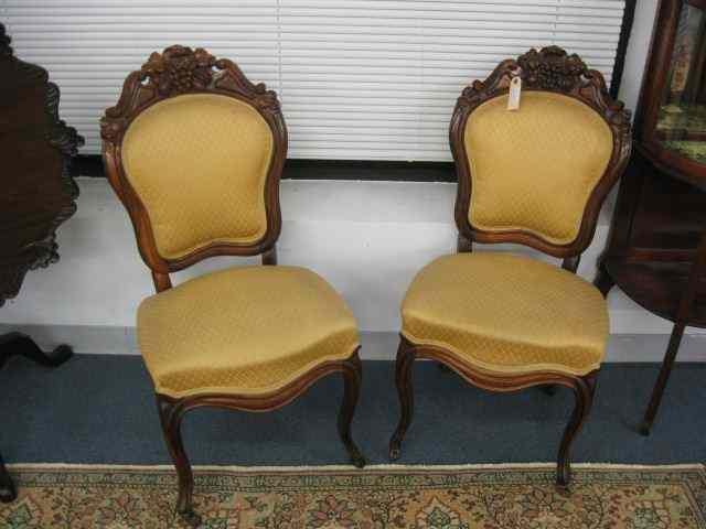 Appraisal: Pair of Carved Rosewood Side Chairs Belter or Meeks style