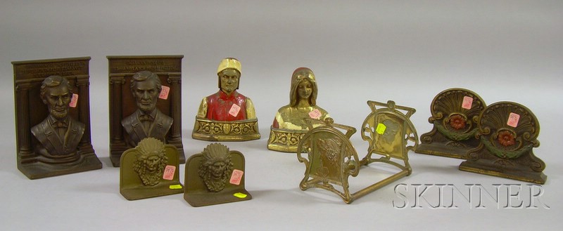 Appraisal: Four Pairs of Cast Metal Bookends and an Art Nouveau