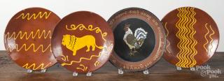 Appraisal: Three Breininger redware chargers together with a Hay Creek charger