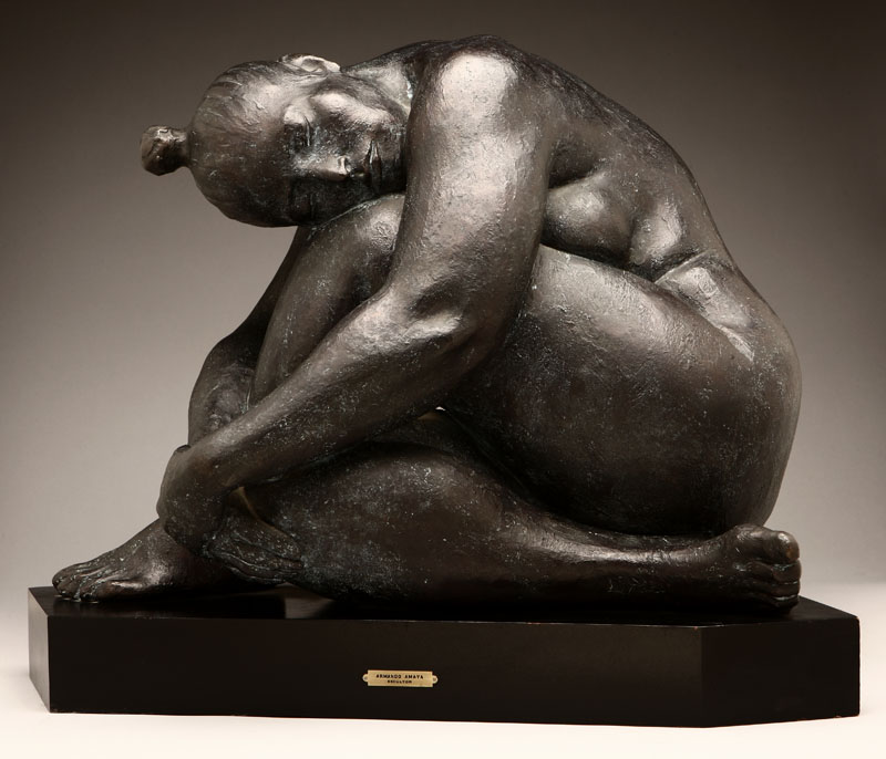 Appraisal: An Armando Amaya patinated bronze figure of a seated female