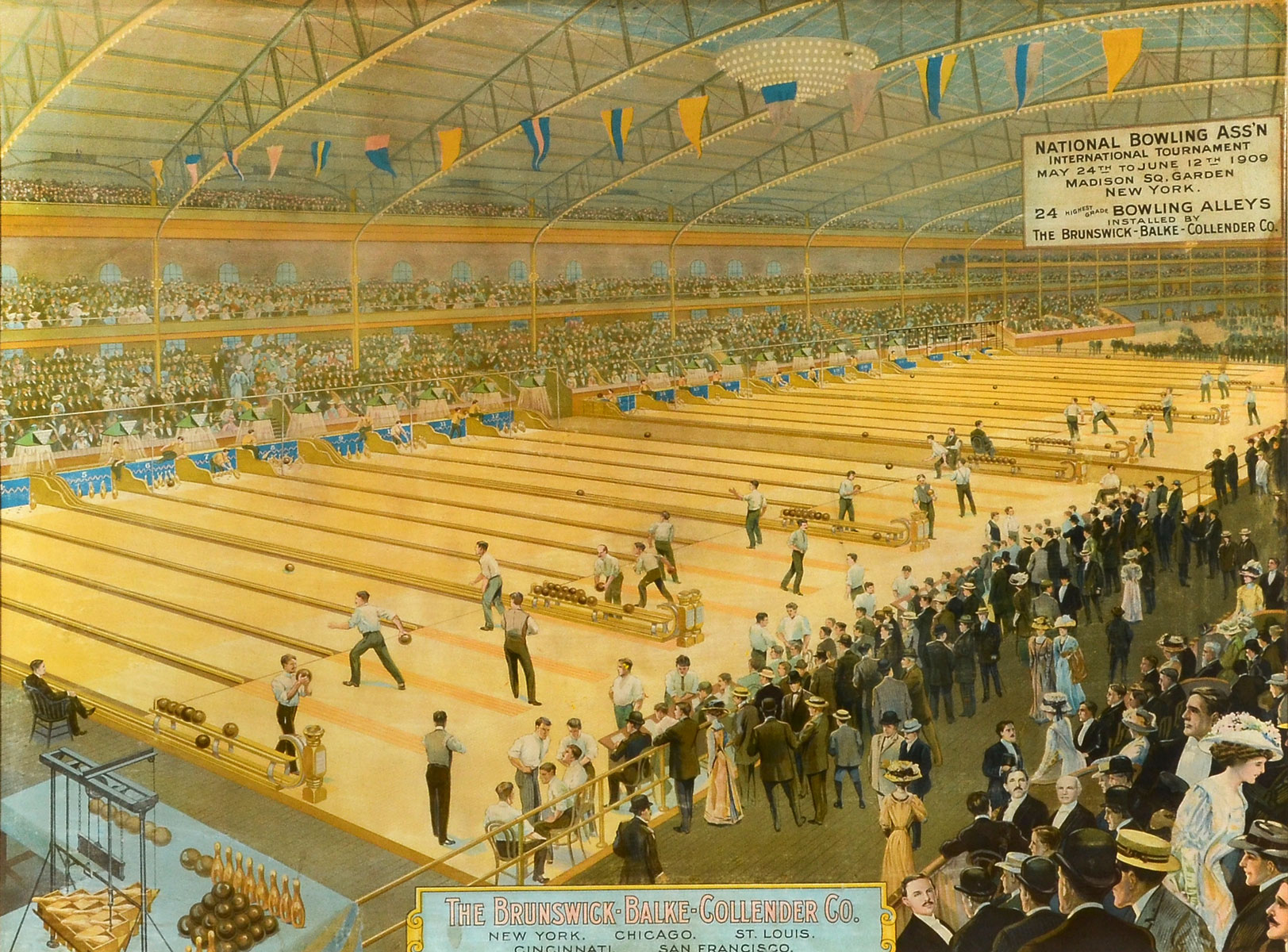 Appraisal: LARGE BRUNSWICK-BALKE-COLLENDER NATIONAL BOWLING ASSOCIATION LITHOGRAPH Sight size is ''