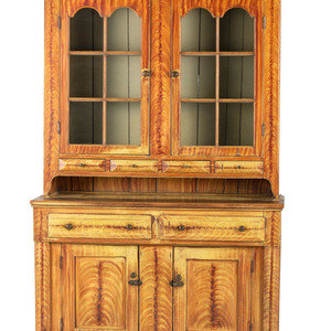 Appraisal: A Federal Grain Paint Decorated Pine and Poplar Step-Back Cupboard