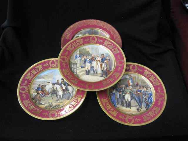 Appraisal: Napoleonic Porcelain Cabinet Plates various scenes burgundy gold trim Austrian