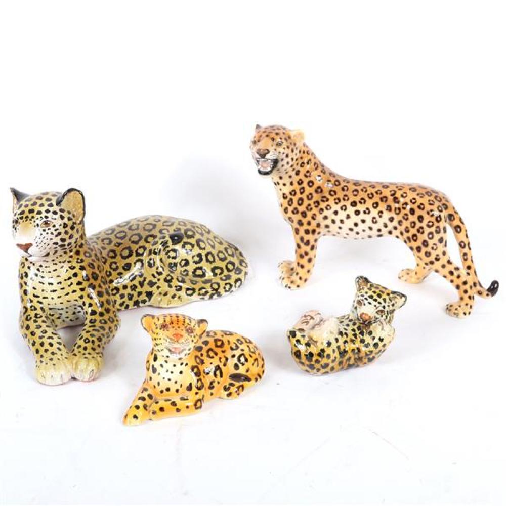 Appraisal: FOUR ITALIAN PORCELAIN AND TERRACOTTA FIGURAL CHEETAH LEOPARD CERAMIC ANIMAL