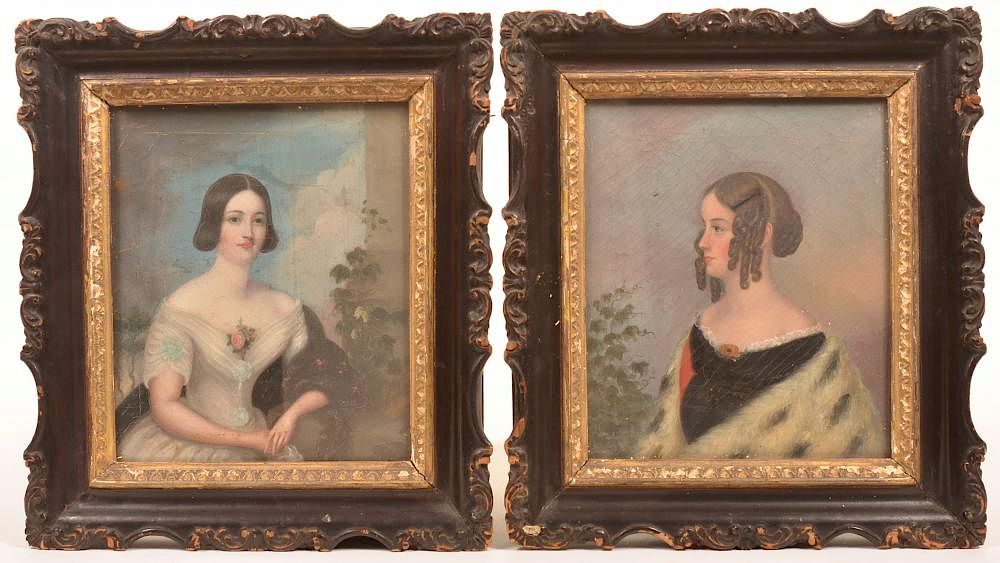 Appraisal: Pair of Oil on Canvas Portrait Paintings Pair of Late