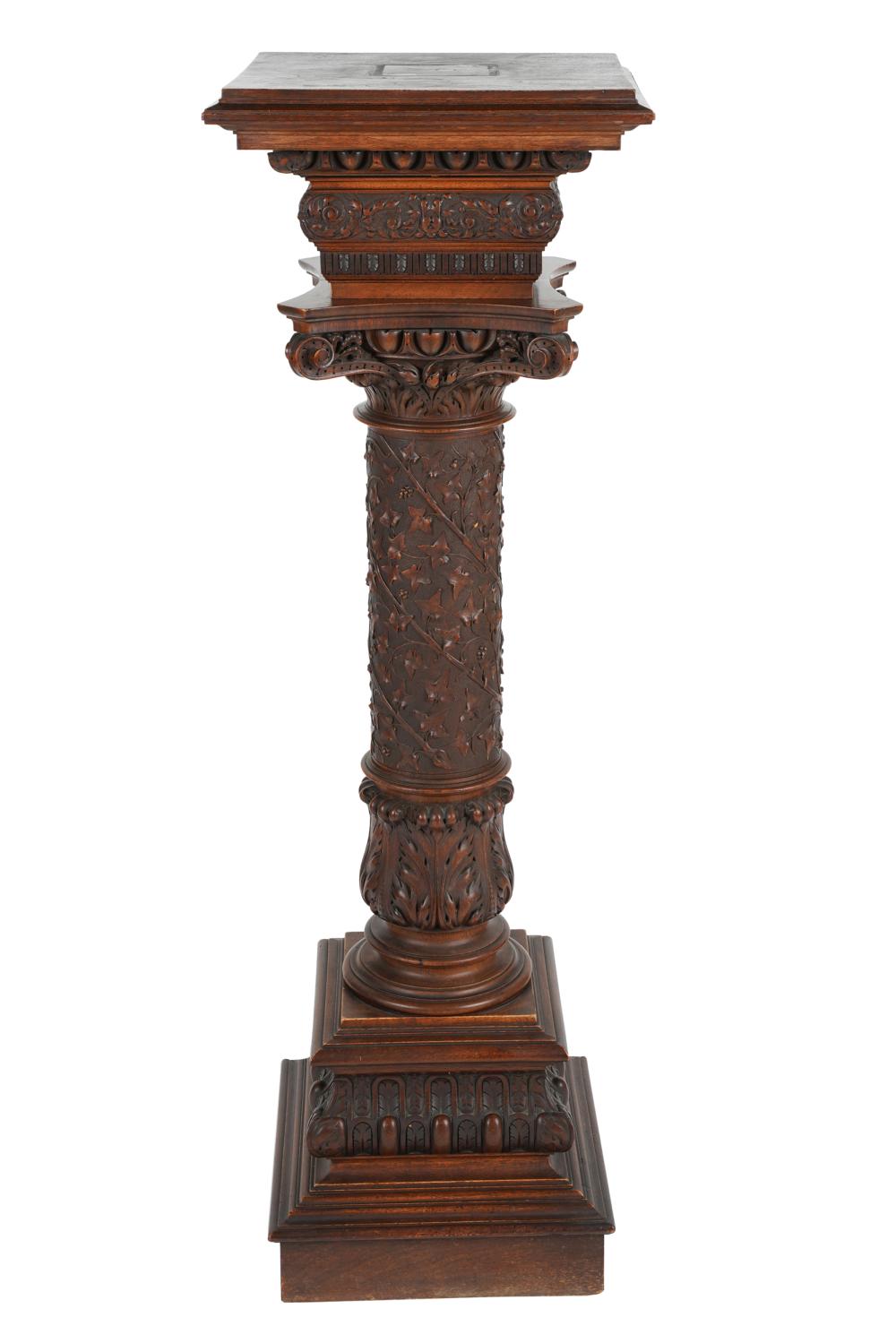 Appraisal: CARVED CONTINENTAL RENAISSANCE STYLE PEDESTALcolumnar standard carved with encircling grape