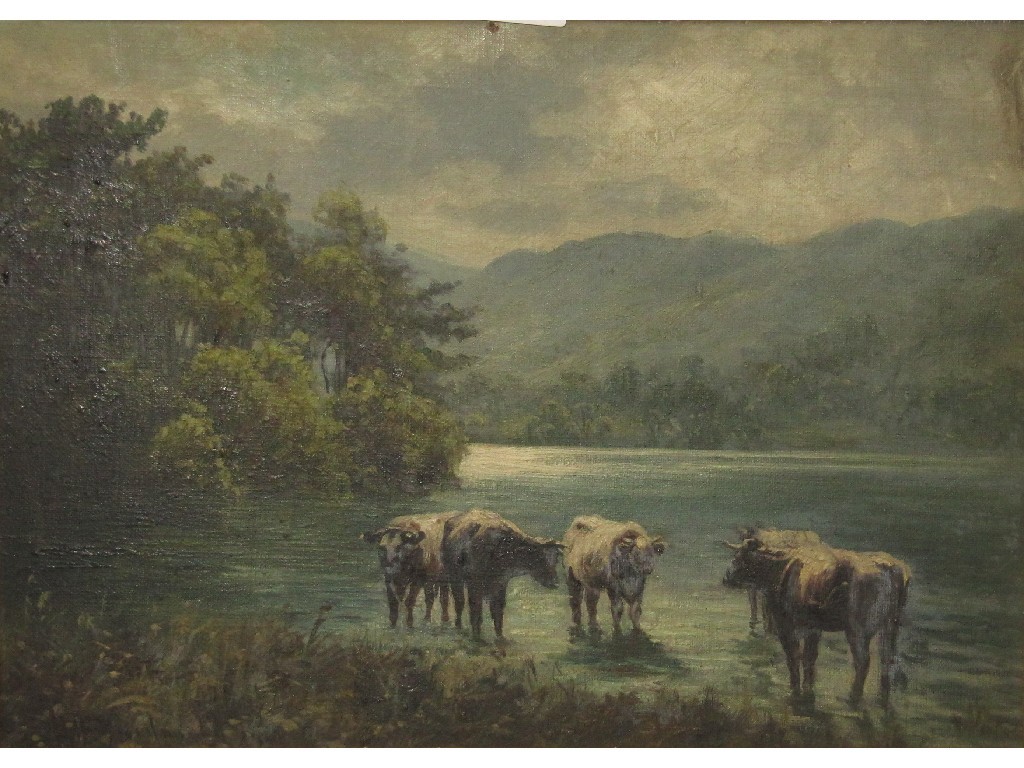 Appraisal: Pair of oils on canvas 'Cattle by a loch' and