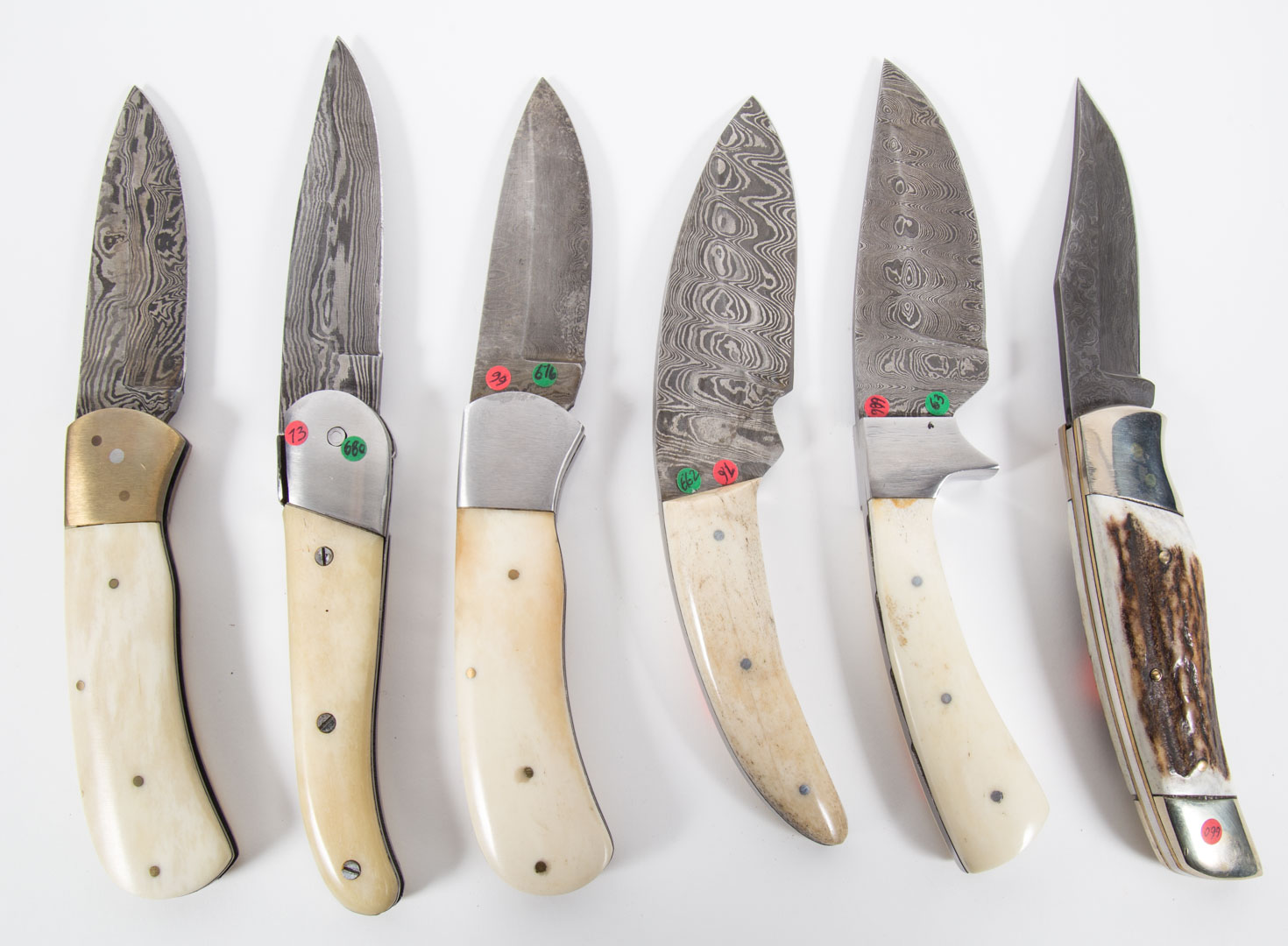 Appraisal: Folding Knives With Bone Handles Six folding knives with bone