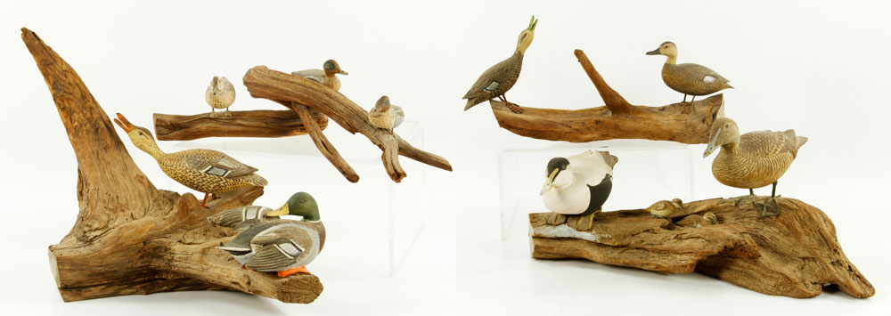 Appraisal: - Malmstrom Carved Wood Duck Groups Carl Malmstrom American -