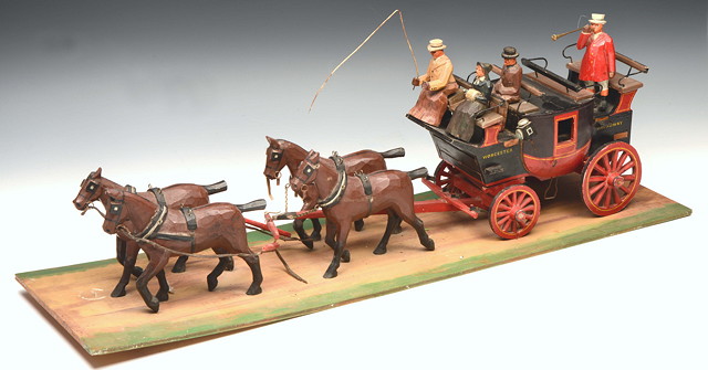 Appraisal: AN OLD CARVED AND PAINTED WOODEN MODEL of the Broadway