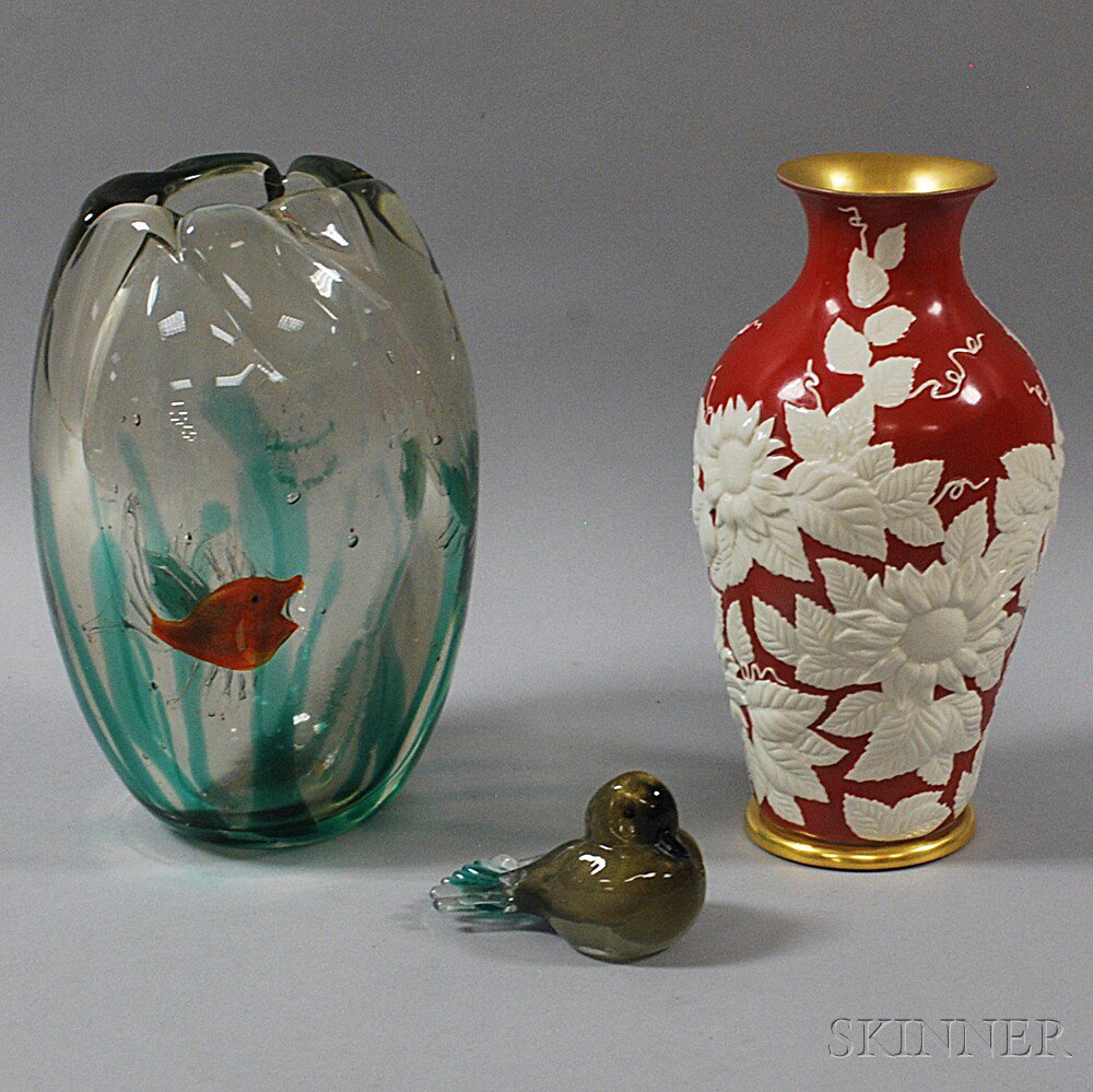 Appraisal: Two Vases and a Paperweight a Boehm vase with molded