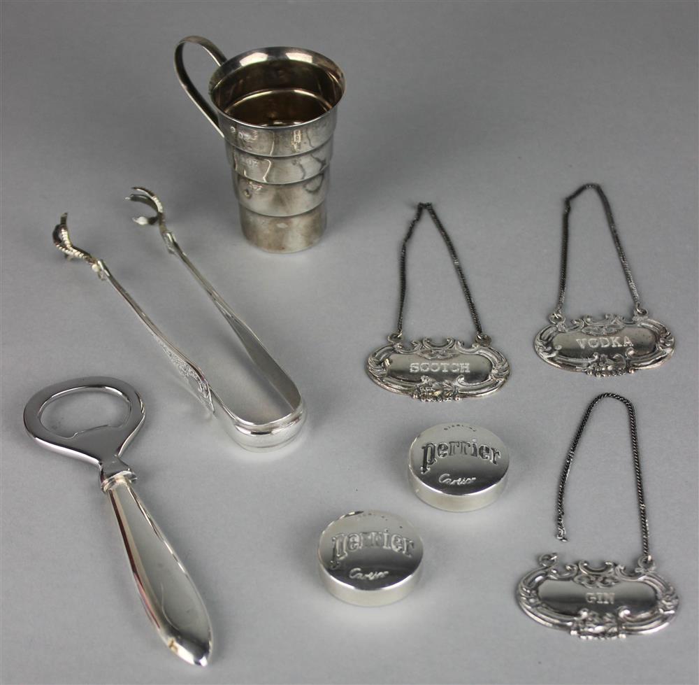 Appraisal: GROUP OF EIGHT AMERICAN SILVER BAR ACCESSORIES including a three-piece