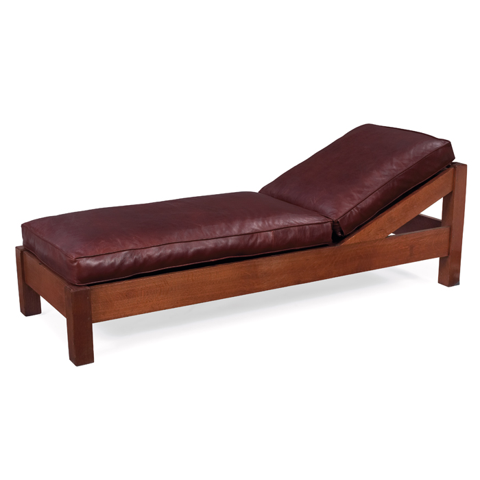 Appraisal: J M Young daybed slanted headrest supports replaced leather cushions