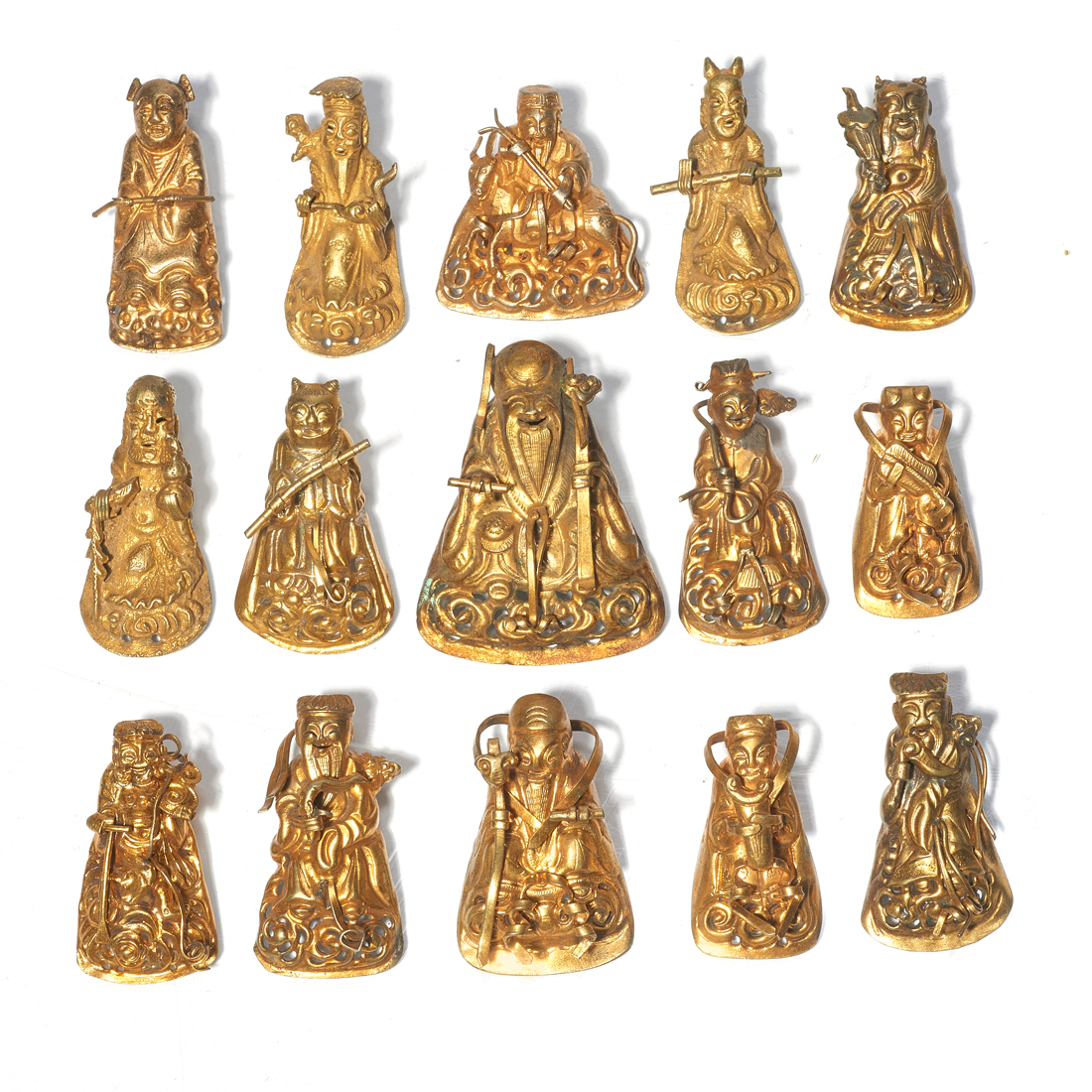 Appraisal: GROUP OF CHINESE GILT METAL HAT AMULETS Group of Chinese