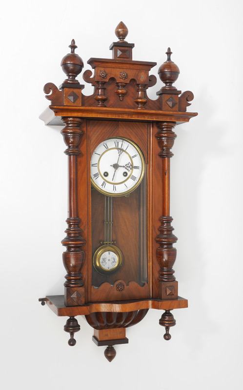 Appraisal: KIENZLE CARVED GERMAN WALL CLOCK Removable pediment with spire finials