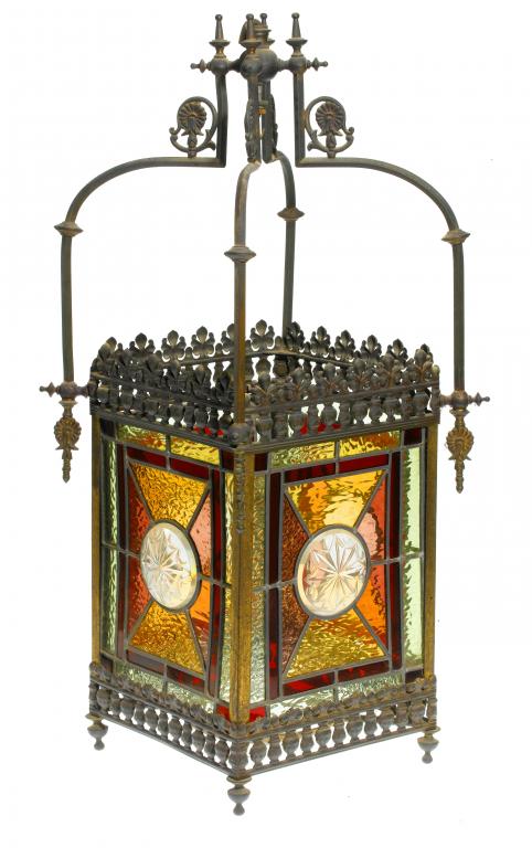 Appraisal: A VICTORIAN BRASS OIL LANTERN the four sides with central