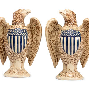 Appraisal: A Pair of Merkelbach Wick Stoneware Eagle Decanters Circa both