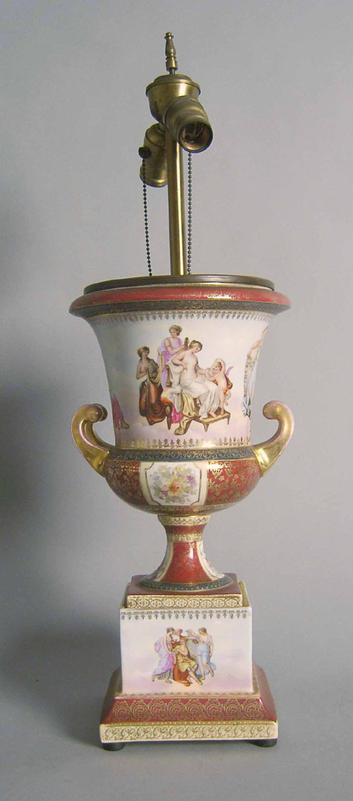 Appraisal: Austrian porcelain table lamp urn only - h