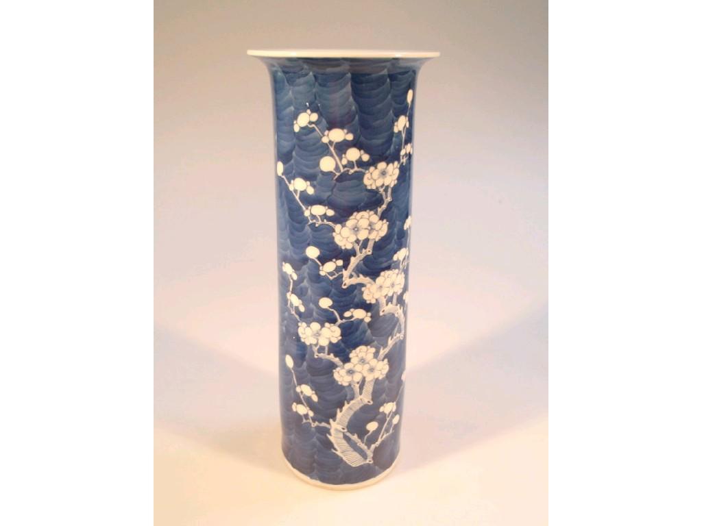 Appraisal: A Chinese blue and white sleeve vase painted with prunus